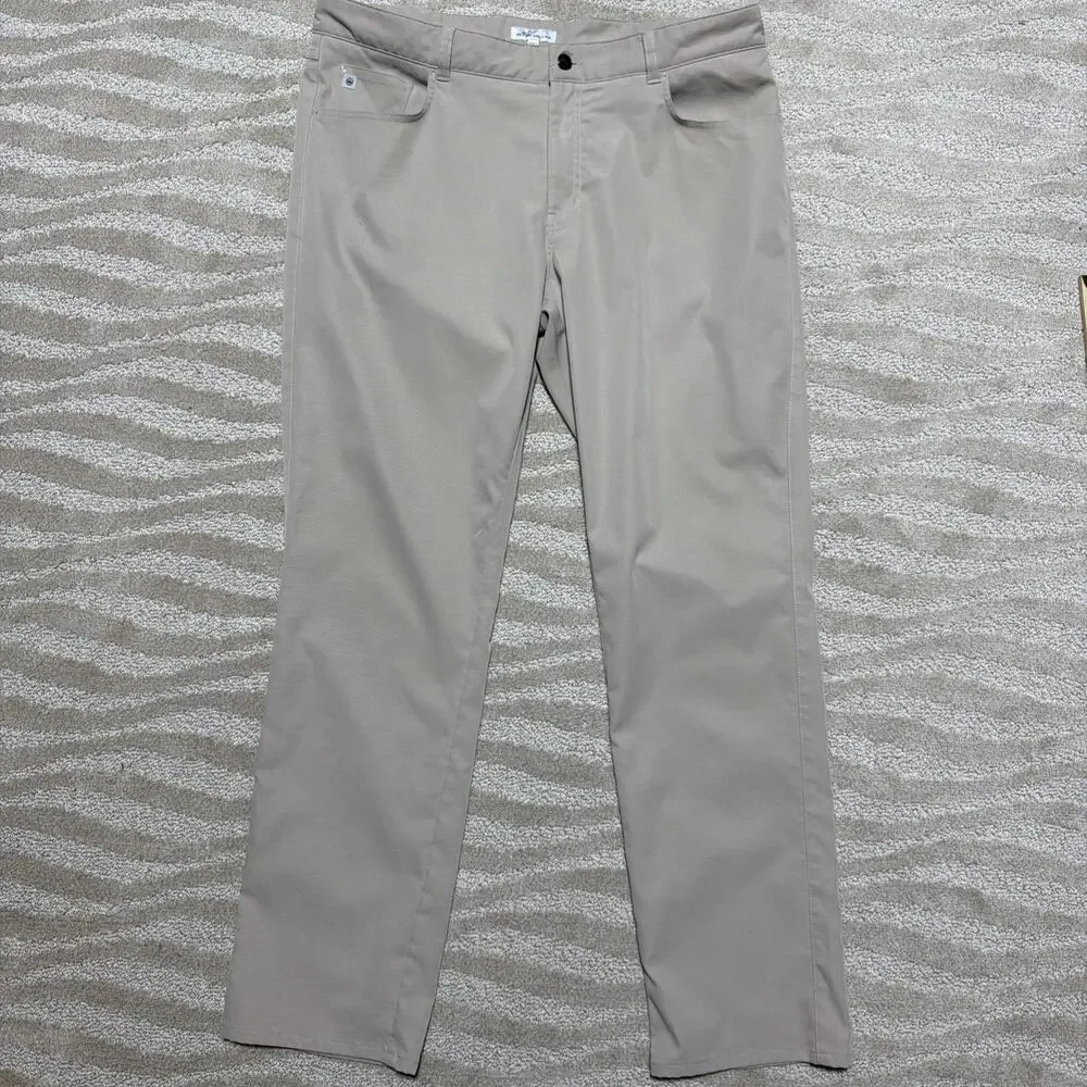 Peter Millar Performance Golf Pants Chino Men's 38X32 Flat Front Beige Khaki